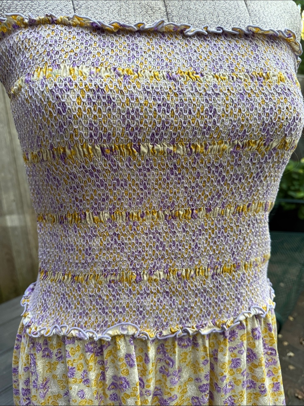 Free People Lavender and Yellow Floral Strapless Tiered Midi Dress - Picture 6 of 8